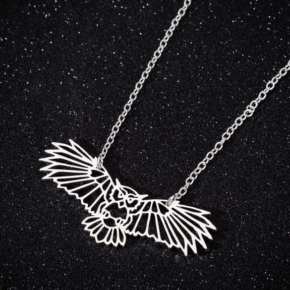 Women's Stainless Steel Owl Pendant Necklace With Hollow Geometric Origami Design And Electroplated O Chain