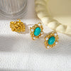 Women's Stainless Steel Pearl Blue Turquoise Open Ring Jewelry With Personality Style And Electroplating Process