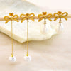 Women's Stainless Steel Pearl Bow Drop Earrings With Geometric Flower Tassel Design Electroplated Delicate Pendant Earrings