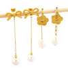 Women's Stainless Steel Pearl Bow Drop Earrings With Geometric Flower Tassel Design Electroplated Delicate Pendant Earrings