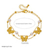 Women's Stainless Steel Pearl Bow Goldplated Butterfly Jewelry Bracelet