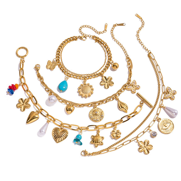 Women's Stainless Steel Pearl Butterfly Dropshaped Necklace With Geometric Pattern And Electroplating Design