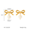 Women's Stainless Steel Pearl Earrings Pendant With Bow And Geometric Pattern Electroplated