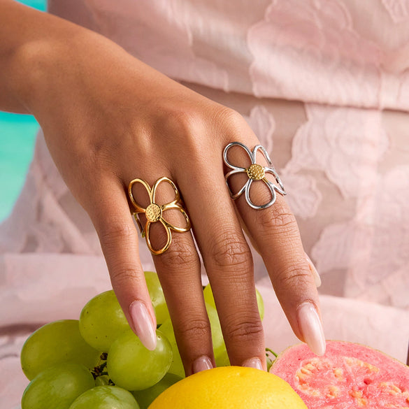Women's Stainless Steel Pearl Geometric Ring Jewelry With Electroplating And Ins Minimalist Style