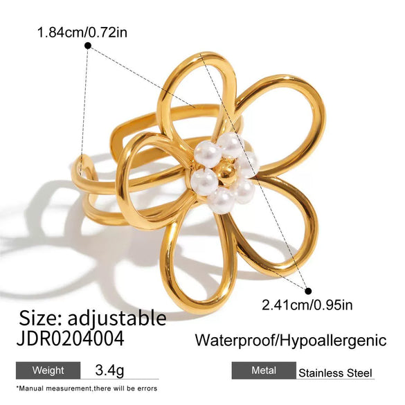 Women's Stainless Steel Pearl Geometric Ring Jewelry With Electroplating And Minimalist Design