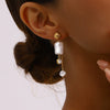 Women's Stainless Steel Pearl Hammer Ball Round White Zirconium Geometric Electroplated Earrings
