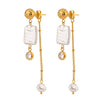 Women's Stainless Steel Pearl Hammer Ball Round White Zirconium Geometric Electroplated Earrings