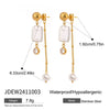 Women's Stainless Steel Pearl Hammer Ball Round White Zirconium Geometric Electroplated Earrings