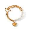 Women's Stainless Steel Pearl Love Pendant Stitching Geometric Heart Shape Electroplated Bracelet