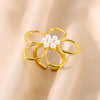Women's Stainless Steel Pearl Open Ring With Hollow Big Flower Pattern And Exaggerated Retro Design Electroplated