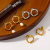 Women's Stainless Steel Pearl Stud And Irregular Hoop Earrings With Pvd Real Gold Plating Geometric Versatile Light Luxury Style