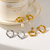 Women's Stainless Steel Pearl Stud And Irregular Hoop Earrings With Pvd Real Gold Plating Geometric Versatile Light Luxury Style