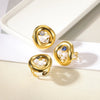 Women's Stainless Steel Pearl Zircon Geometric Exaggerated Open Flower Ring Electroplated
