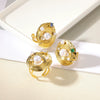 Women's Stainless Steel Pearl Zircon Geometric Exaggerated Open Flower Ring Electroplated