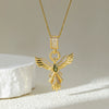Women's Stainless Steel Phoenix Wings Pendant Necklace With Mixed Gemstone Setting And Electroplating Box Chain