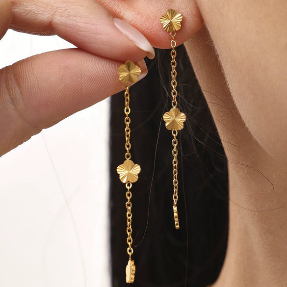 Women's 316L Stainless Steel Plant Flowers Tassel Earrings With Pvd Plating Fashion Jewelry