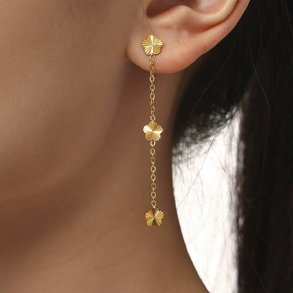 Women's 316L Stainless Steel Plant Flowers Tassel Earrings With Pvd Plating Fashion Jewelry