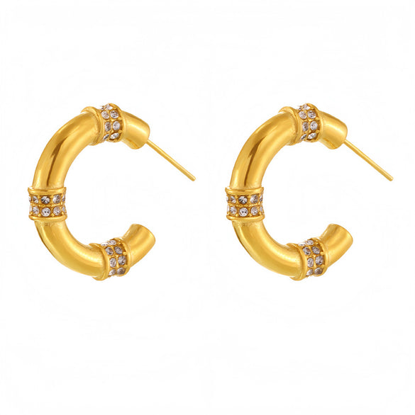 Women's Stainless Steel Pvd Plated Geometric C Shaped Diamond Earrings