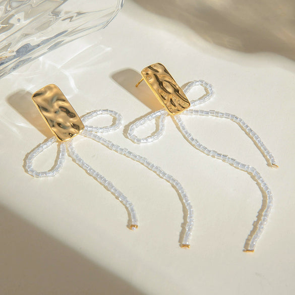 Women's Stainless Steel Rectangular Hammering Pattern Bowshaped Animal Zodiac Electroplated Earrings Jewelry