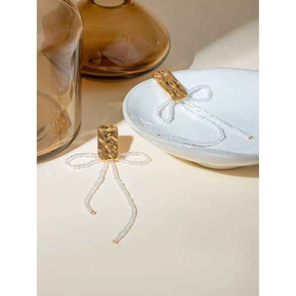 Women's Stainless Steel Rectangular Hammering Pattern Bowshaped Animal Zodiac Electroplated Earrings Jewelry