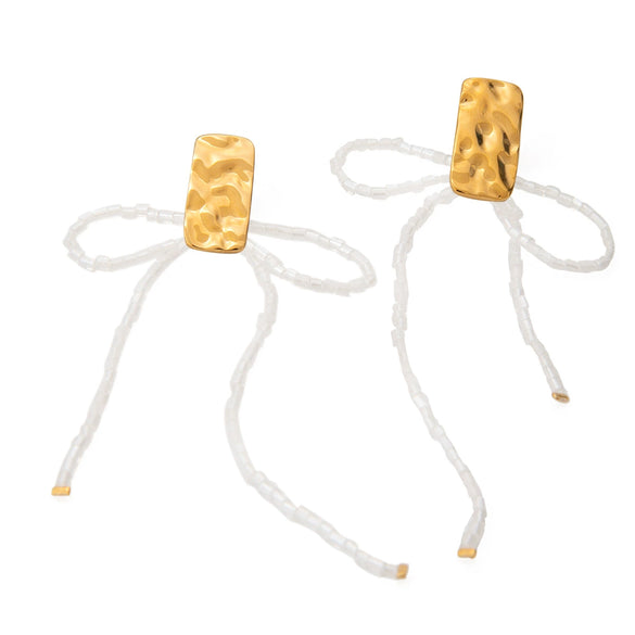 Women's Stainless Steel Rectangular Hammering Pattern Bowshaped Animal Zodiac Electroplated Earrings Jewelry