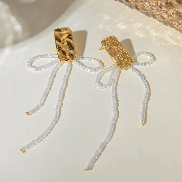 Women's Stainless Steel Rectangular Hammering Pattern Bowshaped Animal Zodiac Electroplated Earrings Jewelry