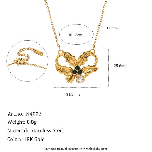 Women's Stainless Steel Reindeer Heart Pendant Necklace With Pvd Vacuum Gold Plating And Lobster Clasp Gift Box