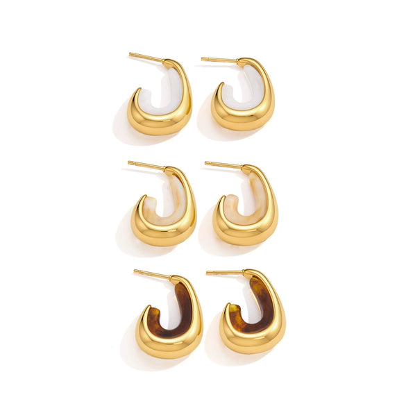 Women's Stainless Steel Resin Cshaped Hoop Earrings With Geometric Design And Electroplated Finish