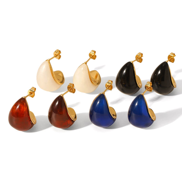 Women's Stainless Steel Resin Dropshaped Electroplated Minimalist Earrings