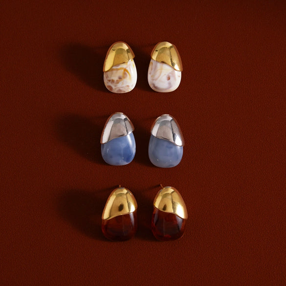 Women's Stainless Steel Resin Geometric Water Drop Stud Earrings With Titanium Steel Posts And Vacuum Gold Plated Finish