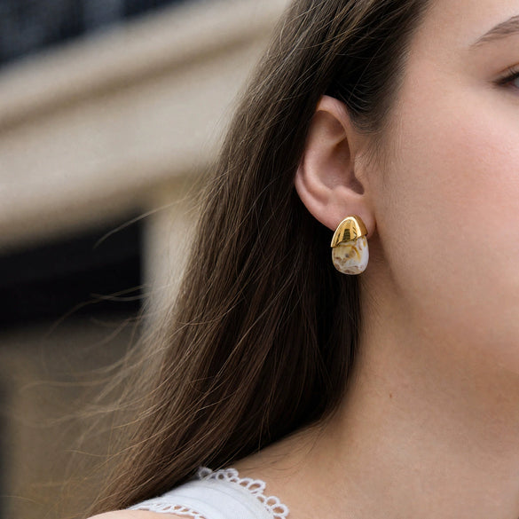 Women's Stainless Steel Resin Geometric Water Drop Stud Earrings With Titanium Steel Posts And Vacuum Gold Plated Finish