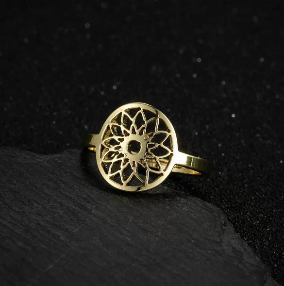 Women's Stainless Steel Retro Mandala Floral Geometric Open Ring With Electroplated Finish