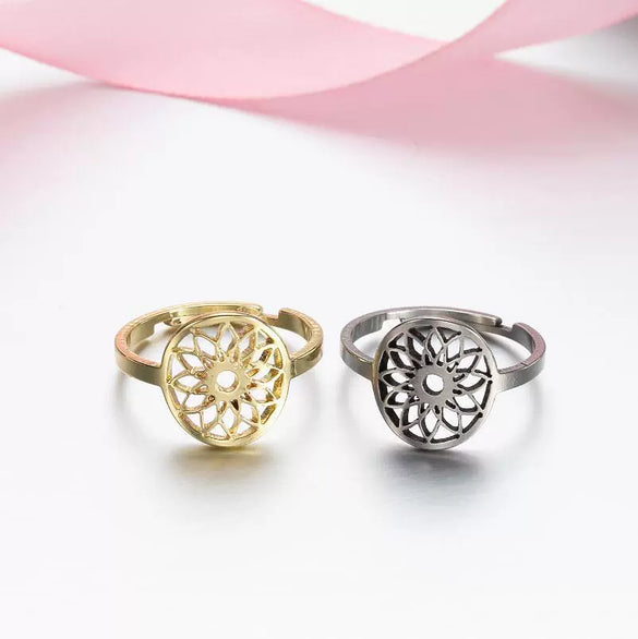 Women's Stainless Steel Retro Mandala Floral Geometric Open Ring With Electroplated Finish