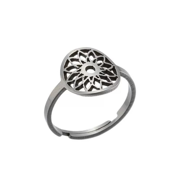 Women's Stainless Steel Retro Mandala Floral Geometric Open Ring With Electroplated Finish
