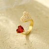 Women's Stainless Steel Ring Light Luxury Opening Adjustable Heart Shape Doublelayer Diamond Inlaid Zircon Electroplated