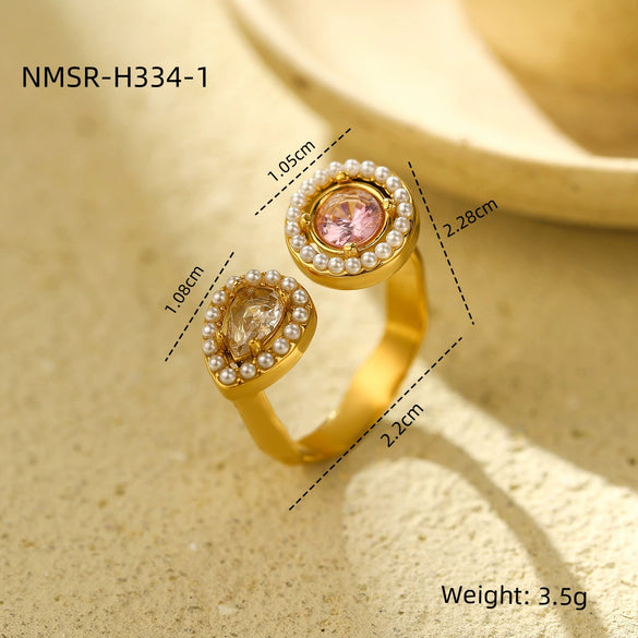 Women's Stainless Steel Ring Light Luxury Opening Adjustable Heart Shape Doublelayer Diamond Inlaid Zircon Electroplated
