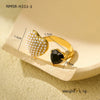 Women's Stainless Steel Ring Light Luxury Opening Adjustable Heart Shape Doublelayer Diamond Inlaid Zircon Electroplated