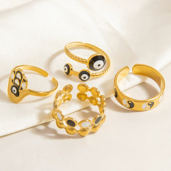 Women's Stainless Steel Ring Oildropping Asymmetrical 18K Goldplated With Letters Numbers Text Geometric Animal Zodiac Shapes