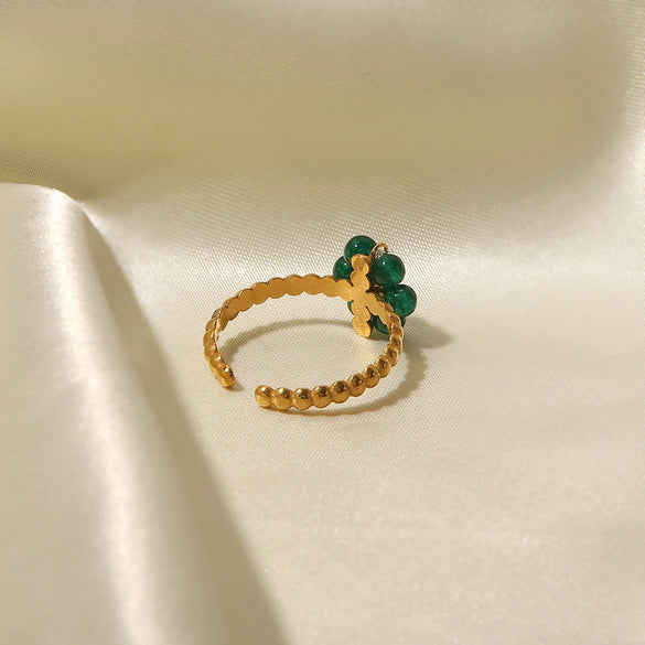 Women's Stainless Steel Ring Set With Precious Stones Geometric Sunflower Green Natural Stone Adjustable