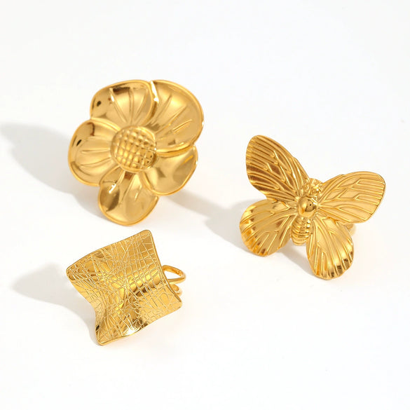 Women's Stainless Steel Ring With Butterfly Flower Geometric Design And Electroplating Highend Style