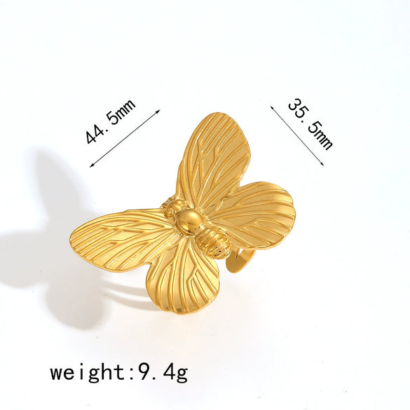 Women's Stainless Steel Ring With Butterfly Flower Geometric Design And Electroplating Highend Style