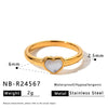Women's Stainless Steel Ring With Cat's Eye Stone Heart Design Zircon Inlay And 18K Vacuum Electroplated Finish