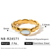 Women's Stainless Steel Ring With Cat's Eye Stone Heart Design Zircon Inlay And 18K Vacuum Electroplated Finish