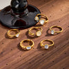Women's Stainless Steel Ring With Cat's Eye Stone Heart Design Zircon Inlay And 18K Vacuum Electroplated Finish
