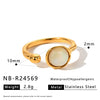 Women's Stainless Steel Ring With Cat's Eye Stone Heart Design Zircon Inlay And 18K Vacuum Electroplated Finish