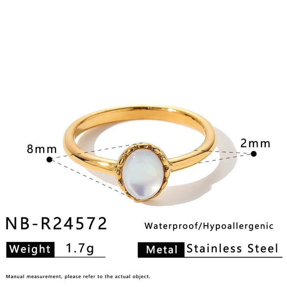 Women's Stainless Steel Ring With Cat's Eye Stone Heart Design Zircon Inlay And 18K Vacuum Electroplated Finish