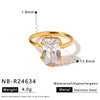 Women's Stainless Steel Ring With 18K Gold Vacuum Plating Square Drop Geometric Design And Zircon Rhinestone Inlay