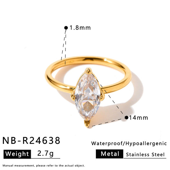 Women's Stainless Steel Ring With 18K Gold Vacuum Plating Square Drop Geometric Design And Zircon Rhinestone Inlay