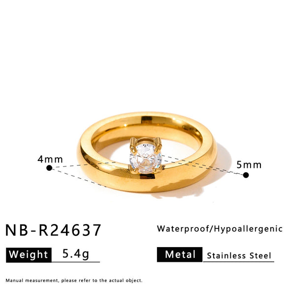 Women's Stainless Steel Ring With 18K Gold Vacuum Plating Square Drop Geometric Design And Zircon Rhinestone Inlay