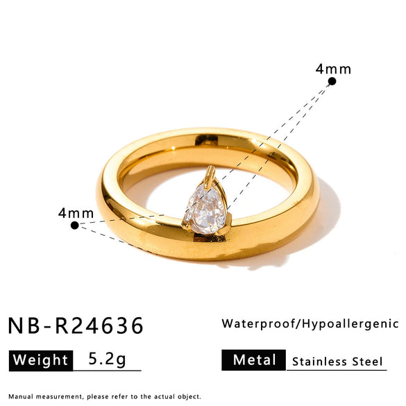 Women's Stainless Steel Ring With 18K Gold Vacuum Plating Square Drop Geometric Design And Zircon Rhinestone Inlay